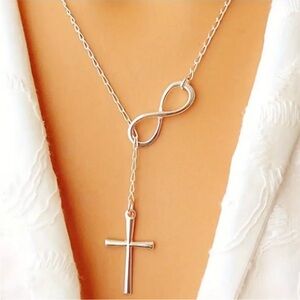 Silver Infinity Cross Necklace, Infinity Sign Necklace, Cross Necklace
